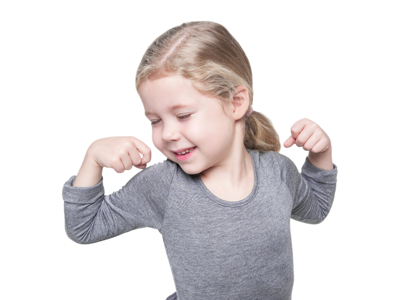 Beautiful little girl stretching her arms to wake up isolated over white background